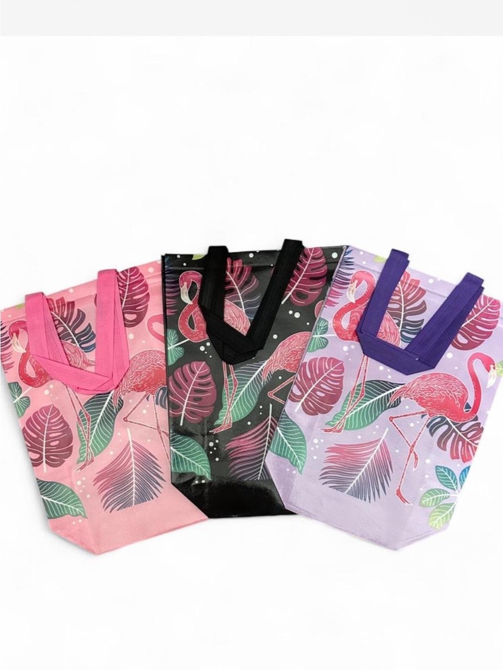 Flamingo Print Tote Bag - Pink / Black / Lavender reusable tote bags